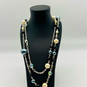 Avon Faux Pearl Multi Strand Long Necklace Black White 2005 NIB